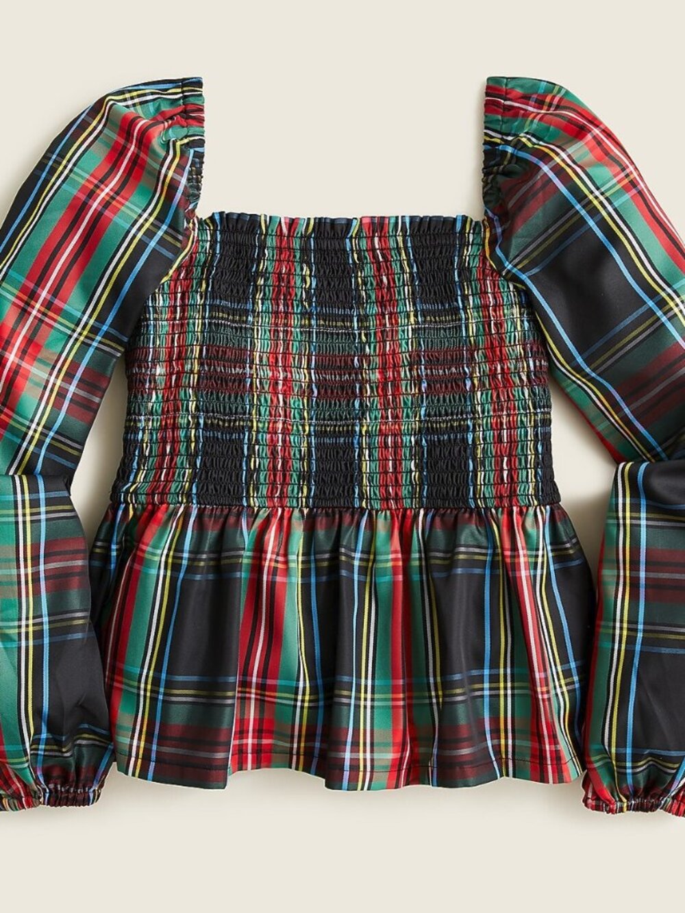 J. Crew Tartan Plaid Puff Sleeve Smocked Top